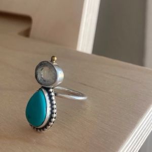 Moon and Turquoise Ring Size 6